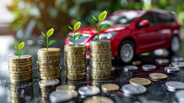 Investimento para comprar um novo conceito de carro Moedas gráfico mercado de ações