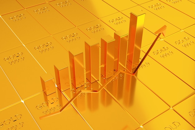 Investitionen in Goldaktien, Goldhandelskonzept, 3D-Darstellung