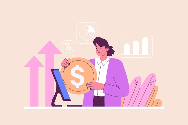 Investitionskonzept mit Menschenszene im flachen Cartoon-Design
