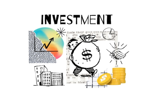 Investitionswort png Finanzdoodle Remix durchsichtiger Hintergrund