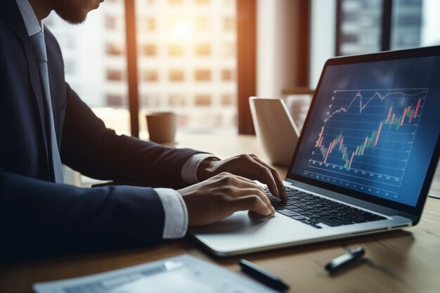 Investment-Börsendiagrammdaten und Börsenhandelsgeschäftsmann