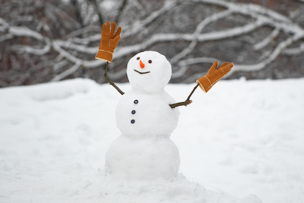 Invierno con copos de nieve y muñeco de nieve.