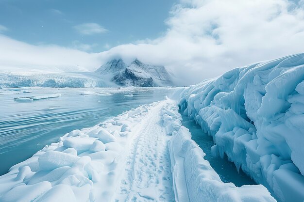 Invierno majestuoso fiordo glacial envuelto en los tranquilos tonos del azul helado AI generativa