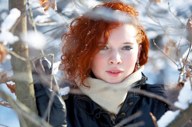 invierno, retrato, de, un, hermoso, mujer, congelación