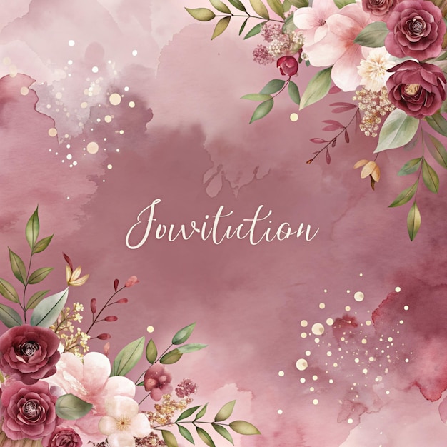 Invitação a aquarela Com fundo de flores