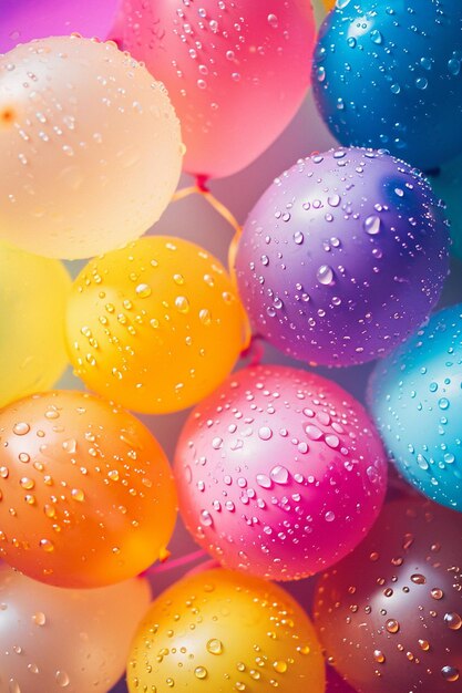 una invitación 3D Holithemed con globos de agua minimalistas en colores vibrantes