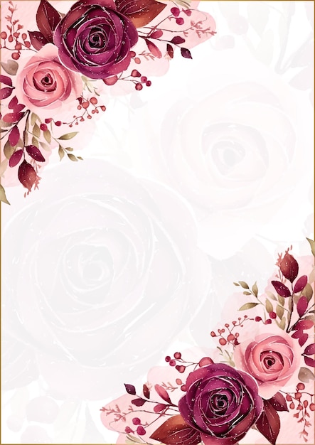 Foto invitación de acuarela de fondo moderno rojo blanco y rosa con flores y flores