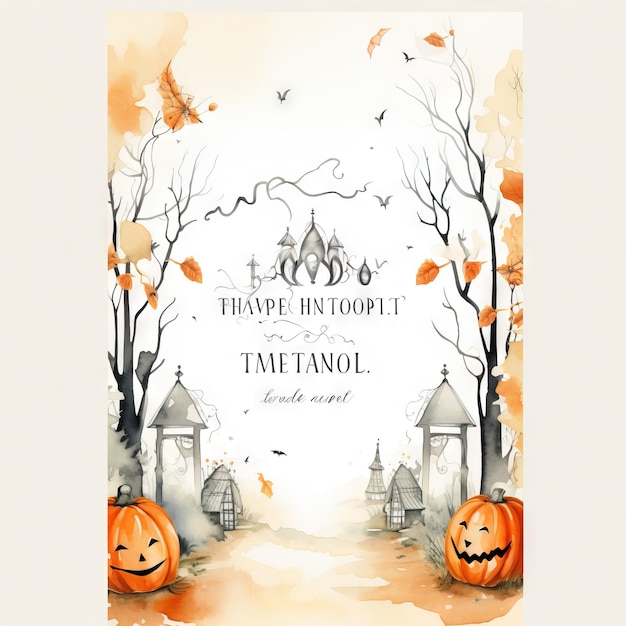 Invitación de acuarela de Halloween Invitación de Halloween Generada por Ai Ilustración de Halloween de alta resolución en fondo blanco