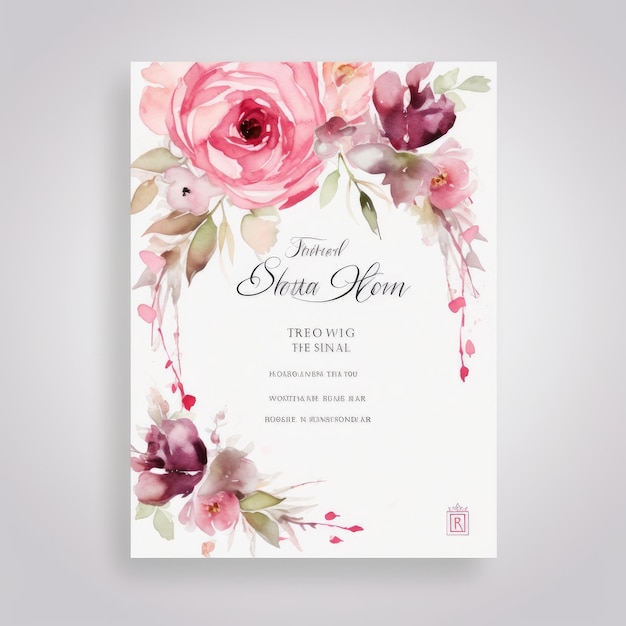 Foto invitación de boda en acuarela con flores en acuarela ai genera ilustración