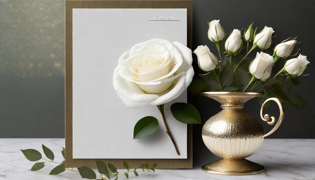 Invitación de boda digital PSD con copia de texto de espacio de rosa blanca