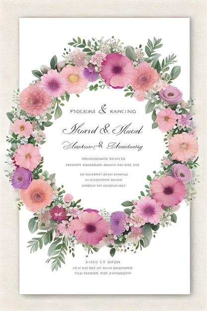 Invitación de boda hermosa corona floral