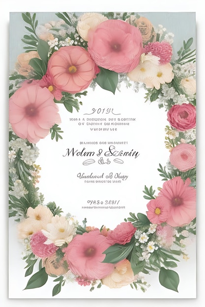 Invitación de boda hermosa corona floral