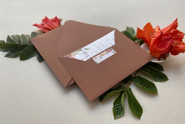 Invitación de boda marrón