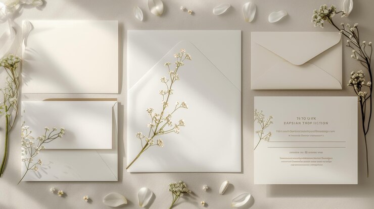 Invitación de boda romántica con temas florales con flores delicadas y tipografía elegante perfecta para ocasiones especiales