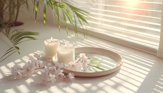 una invitación minimalista de Nowruz con un espejo y velas de la HaftSeen