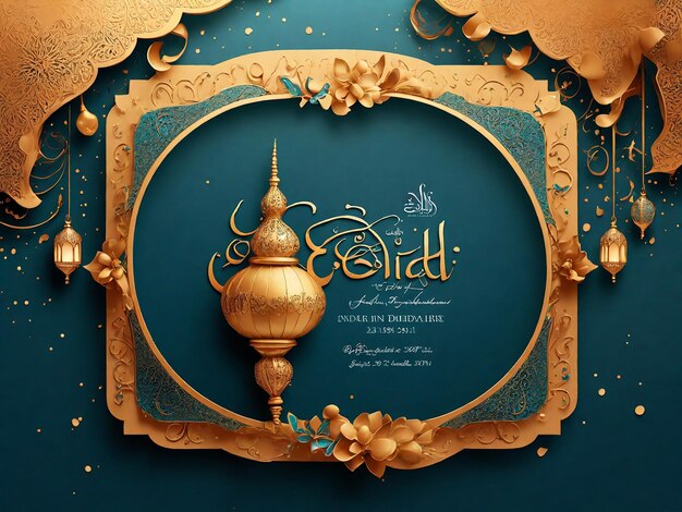 Invitaciones de Eid MUBARAK Tarjeta con fondo de EID MUBARAK dorado y azul