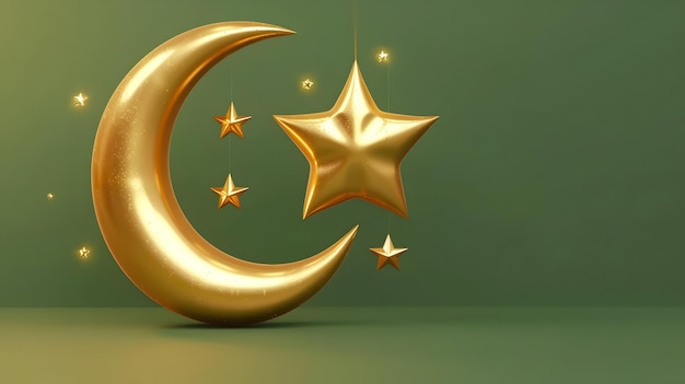 Invitado ao jantar de iftar do mês sagrado do Ramadão com a lua 3d do Ramadã e o ornamento islâmico árabe