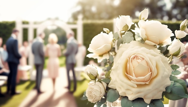 Invitados a la boda celebrando en un hermoso lugar al aire libre en un día soleado idea de decoración de boda de lujo e inspiración decorativa con celebración de eventos de fiesta de flores en la finca del jardín Generative Ai