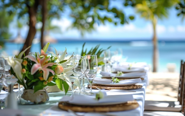 Los invitados esperan una mesa de recepción maravillosamente dispuesta Prepárense para una mesa de recibimiento hermosamente dispuesta