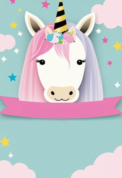 Invitar a una fiesta de cumpleaños con tema de unicornio plantilla en blanco generativa ai