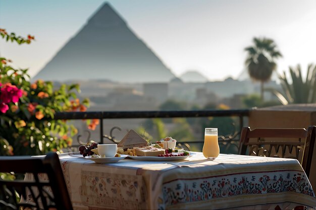 Foto invitar a una mesa de desayuno en un balcón