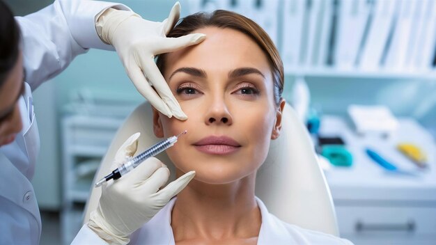 Inyección cosmética de botox en los labios