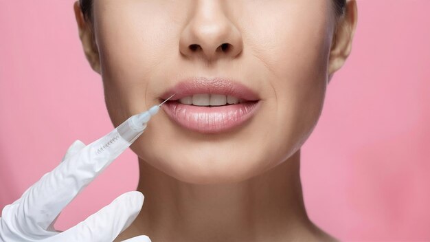 Inyección cosmética de botox en los labios