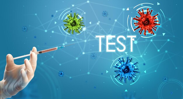 Inyección médica con jeringa en la mano concepto de vacuna contra el coronavirus