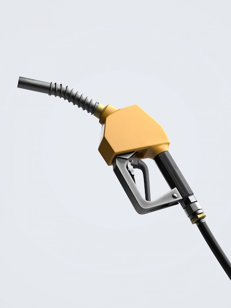 Inyector de combustible amarillo para repostar gas, representación 3d.