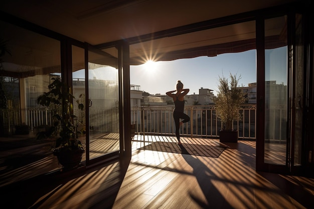 ioga matinal na varanda luzes e sombras