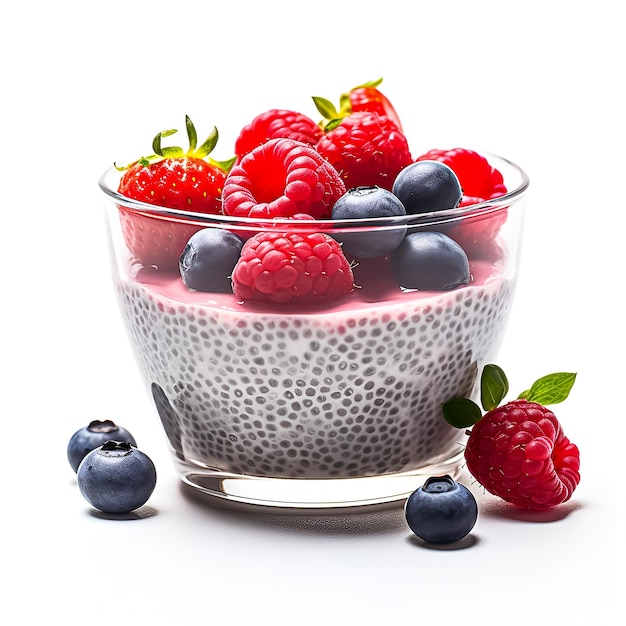 Iogurte com frutas vermelhas e sementes de chia