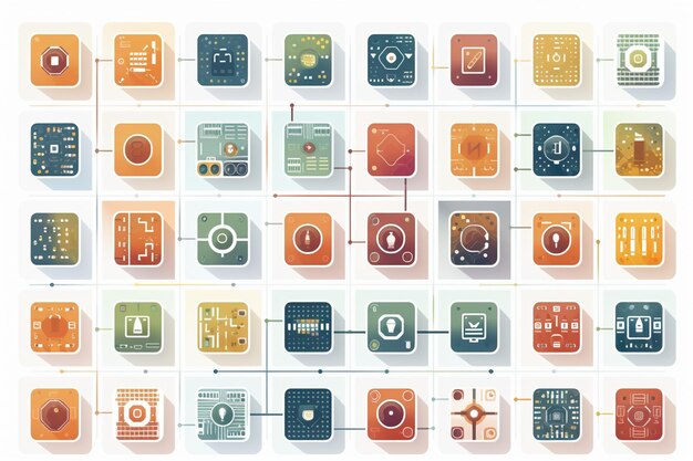 IOT AI BIG DATA MICROCHIP Conjunto de iconos vectoriales Internet de las cosas Datos de inteligencia artificial Micro Cir