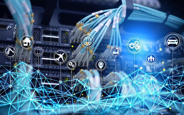 IOT internet de las cosas concepto de tecnología digital Fondo de sala de servidores