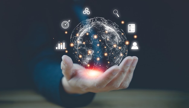 iot Internet de las cosas Tecnología de negocios conexión a la red comunicación por web inteligente medios en línea marketing automatización concepto robótico icono tecnológico a la mano multimedia medios sociales ciberespacio