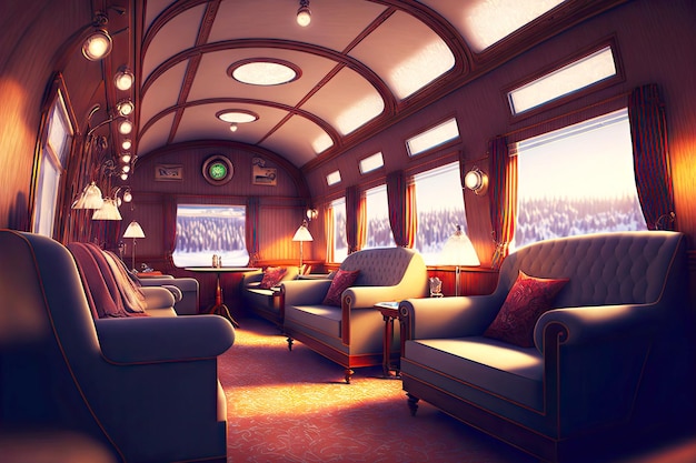 Ious confortável cupê em trem expresso polar com dois sofás