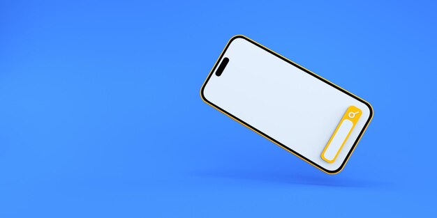 iPhone amarelo em fundo azul claro renderização 3D