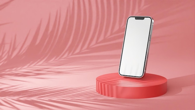 un iPhone blanco está sentado en una plataforma roja
