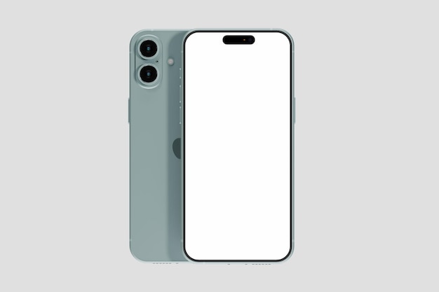 iPhone de cor azul-azul em fundo cinza claro