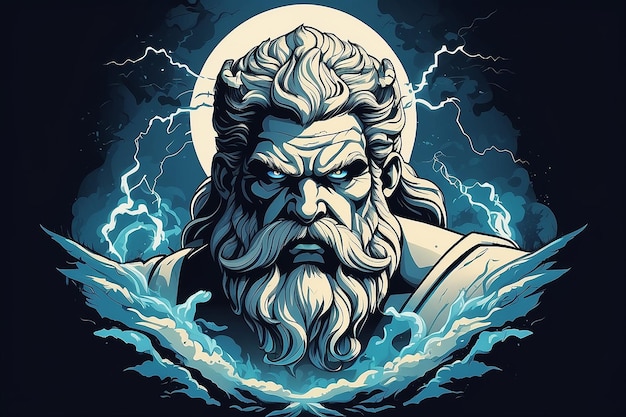 La ira de Zeus cartel de ilustración vector editable para la impresión de carteles gráficos de camiseta o cualquier otro propósito vector aislado