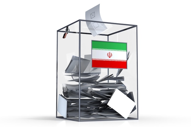 Iran-Wahlurne mit Stimmen und Nationalflaggen-Wahlkonzept 3D-Illustration