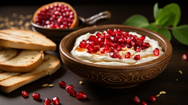 Iranische Labneh mit Taftanbrot und Granatapfel