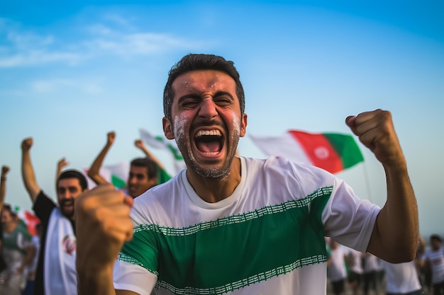 Iranische Strandfußballfans feiern einen Sieg