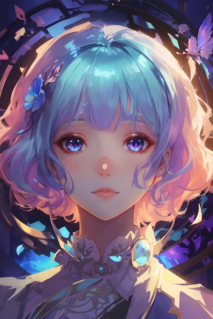 Iridescent color anime portrait Fantasy Anime Girl Iridescent Anime Girl Iridescent Anime Character Cute Anime AI Generative