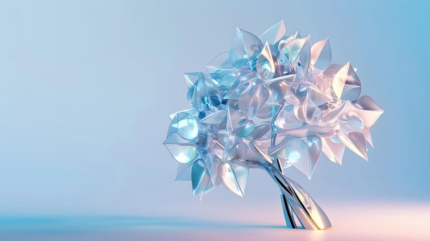 Iridescente 3D-Abstrakte Pflanze auf Pastell-Hintergrund