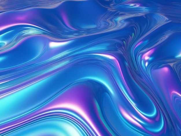 Iridescente blaue flüssige Metalloberfläche mit Wellen 3D-Illustration
