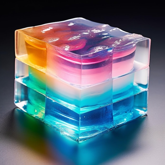 Iridescente delicioso cubo de sobremesa de gelatina Gerado foto de IA