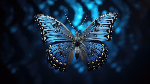 Iridescenter Schmetterling auf dunklem Hintergrund