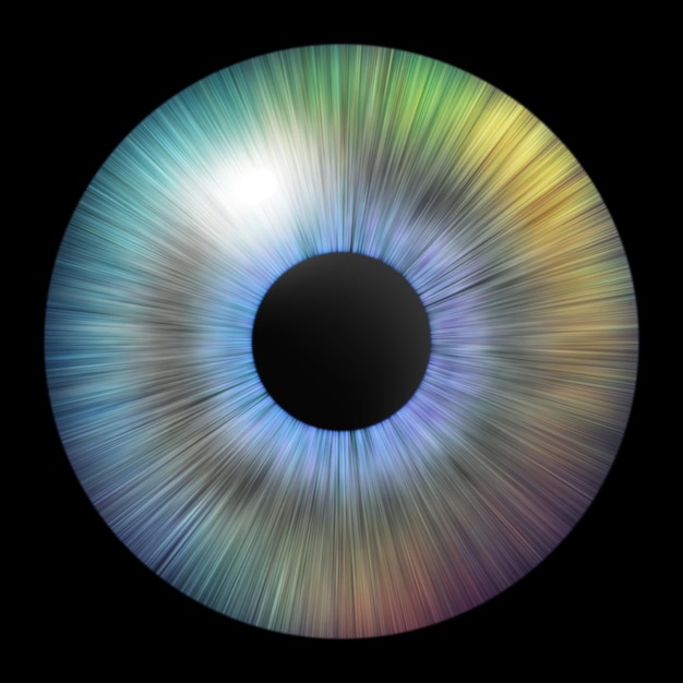 Iris des Auges Menschliche Iris Illustration eines Auges Vielfarbiges Auge isoliert auf Schwarz
