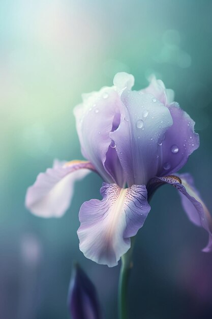 Foto el iris de la pupila frágil en un fondo pastel de cerca