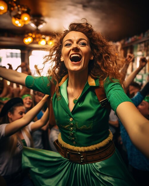 Irische Frau Spaß im irischen Pub St. Patricks Day